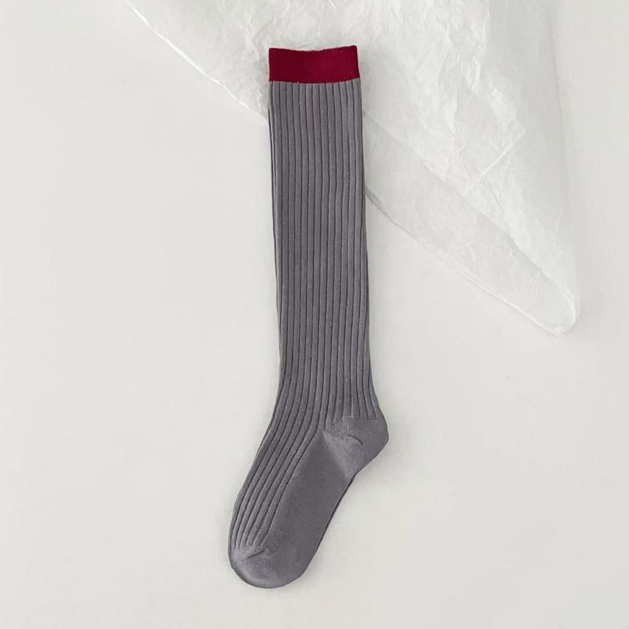 

Модные цветные носки до икр для женщин Осень Зима Хлопковые вязаные теплые гольфы до колена В корейском стиле махровые длинные носки серый