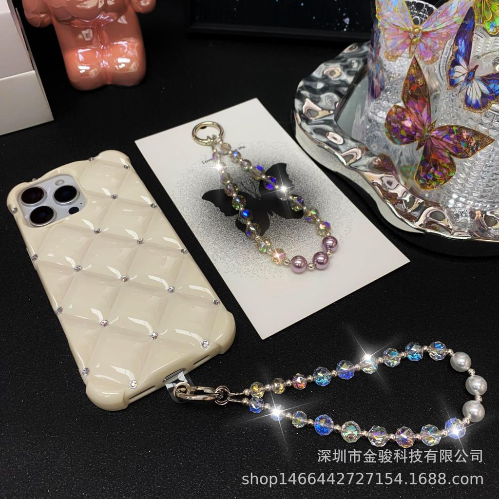 Simple New Style Phone Chain Crystal Pearl Handmade Bead Chain Phone Case Pendant Keychain Pendant for Women Wholesale