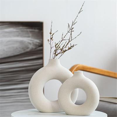Nordic Ceramic Donut Vase – Modern Circular Hollow Flower Pot for Home & Office Decor