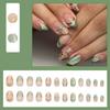 Zelené kočičí oči nalepovací nehty Elegantní 3D zlaté květinové francouzské špičky Oválné umělé nehty s želé lepidlem Akrylová sada nalepovacích nehtů pro ženy