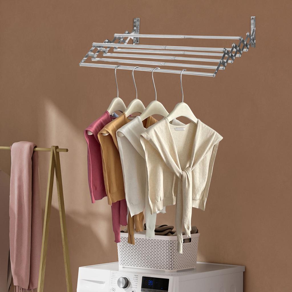 Wall Mounted Retractable Towel Rack Adjustable Length 42-80cm Stainless Steel Drying Rack for Bathroom Clothes Hanging