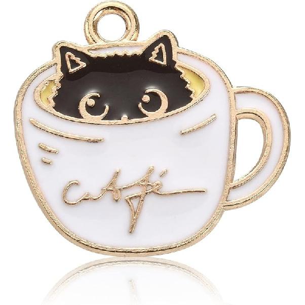 

DanLingJewelry 100pcs Green Four Leaf Clover Enamel Charms for Crafting Earring Necklace Black Cat with Cup - 20pc