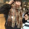 New Fashion Korean Plaid Scarf Women's Winter Feeling Thickened and Versatile Imitation Cashmere Shawl Warm Scarf Maillard Series