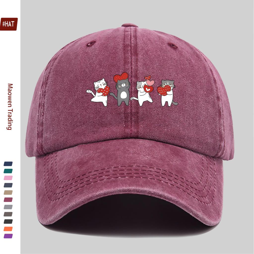 pc Cute Cartoon Cat And Heart Print Baseball Cap Ideal Decorative Hat for Home Leisure MultiColor Available Comfortable And