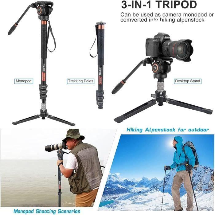 Cayer Monopode Professionnel Trépied Appareil Photo Télescopique Léger En Aluminium Monopode Avec Tête Fluide Pan Tilt Pour Canon