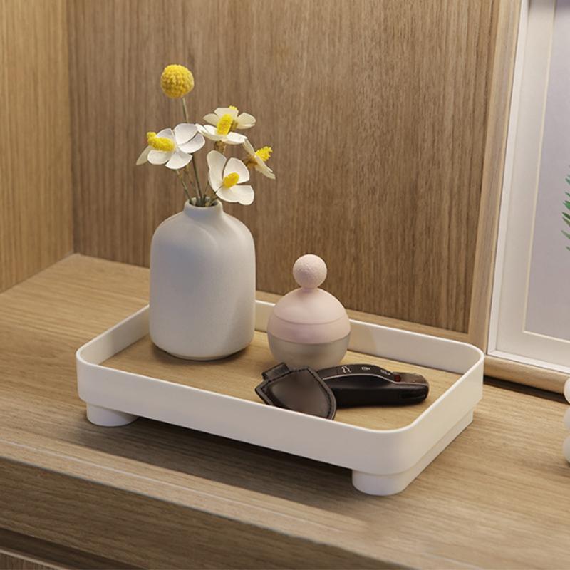 Square Tray Wooden Skincare Product Display Key Desktop Organizer