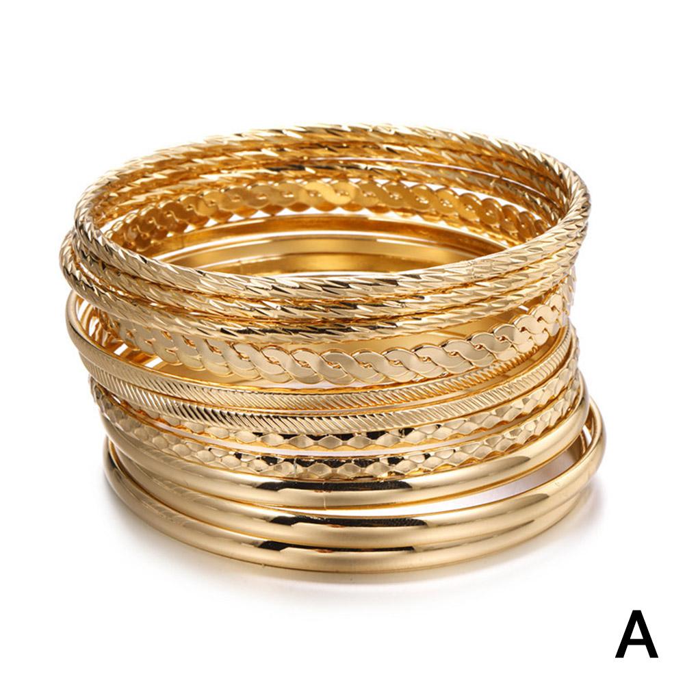 12pcs NEW Punk Curb Cuban Chain Bracelets Set for Women Miami Boho Thick Gold Color Charm Bracelets Bangles Fashion Jewelry