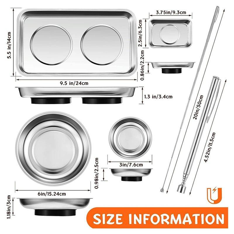 A25F-4 Magnetic Tray Bowl Stainless Steel Pickup Tool With Magnetic Pin Bolt Holder Round Magnetic Parts Tray For Mechanic's