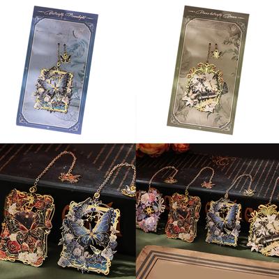 Metal Bookmarks Hollow Butterfly Book Reading Bookmarks Markers Retro Bookmarks with Pendant Page Marker for Reading