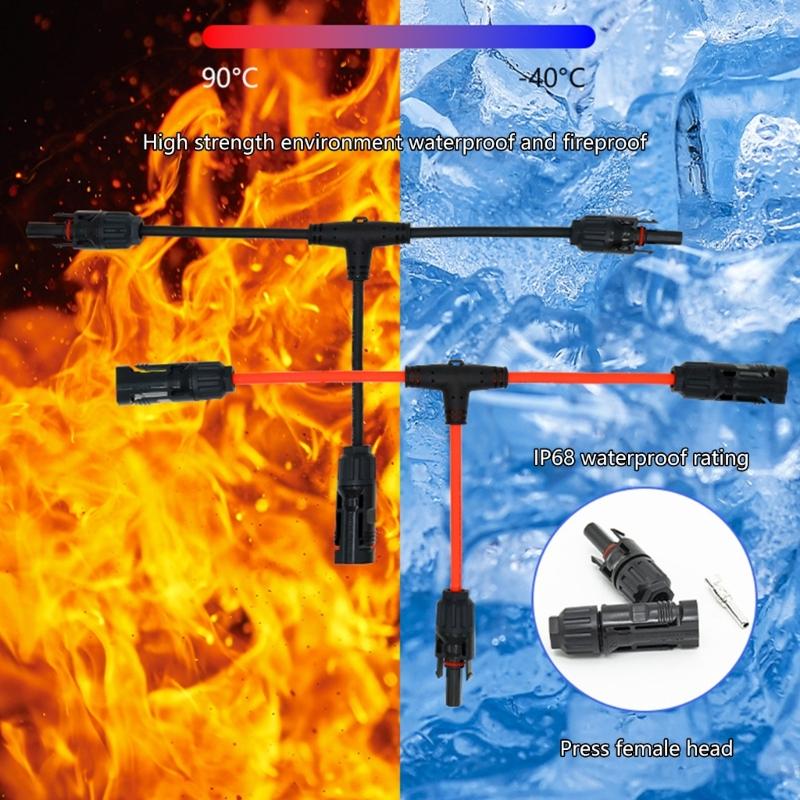 Solar Panel Panels Branch Connectors 30A 1000V Double Photovoltaic Wire Splitters 6mm² Extension Cable Pair for Energy Systems