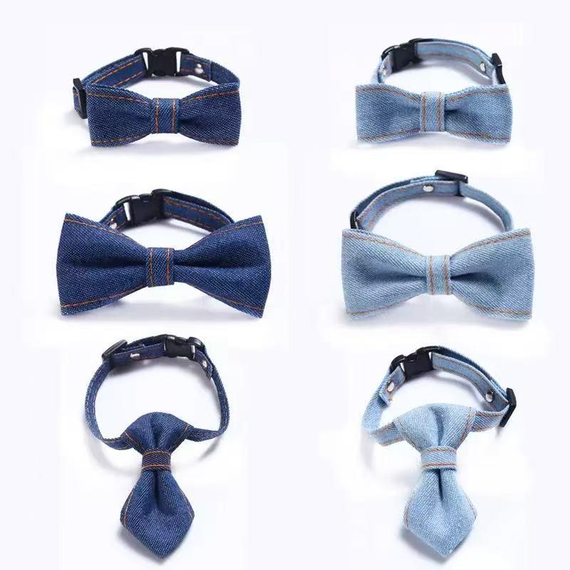 Pet Bow Tie Adjustable Cat Necktie Denim Puppy Collars Fashion Cat Neck Bow Pet Neck Tie Party Wedding Decoration Dog Accessorie