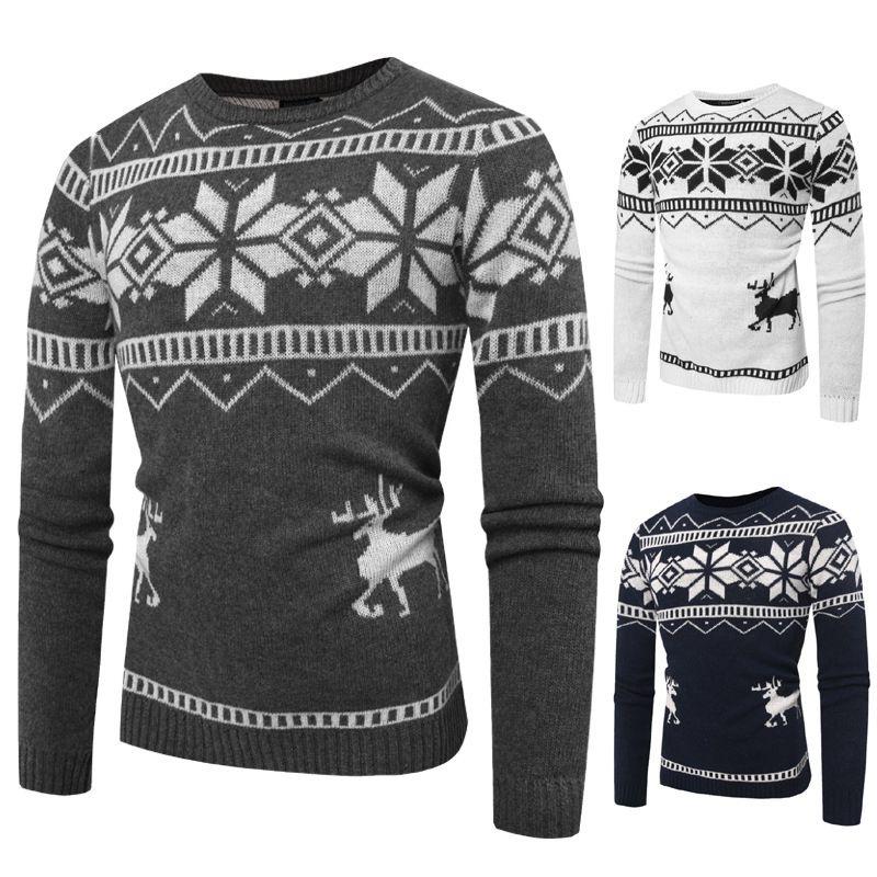 Neck O Mens Sweater Sweatshirt Deer Printed Winter Christmas Knitwear Pullover