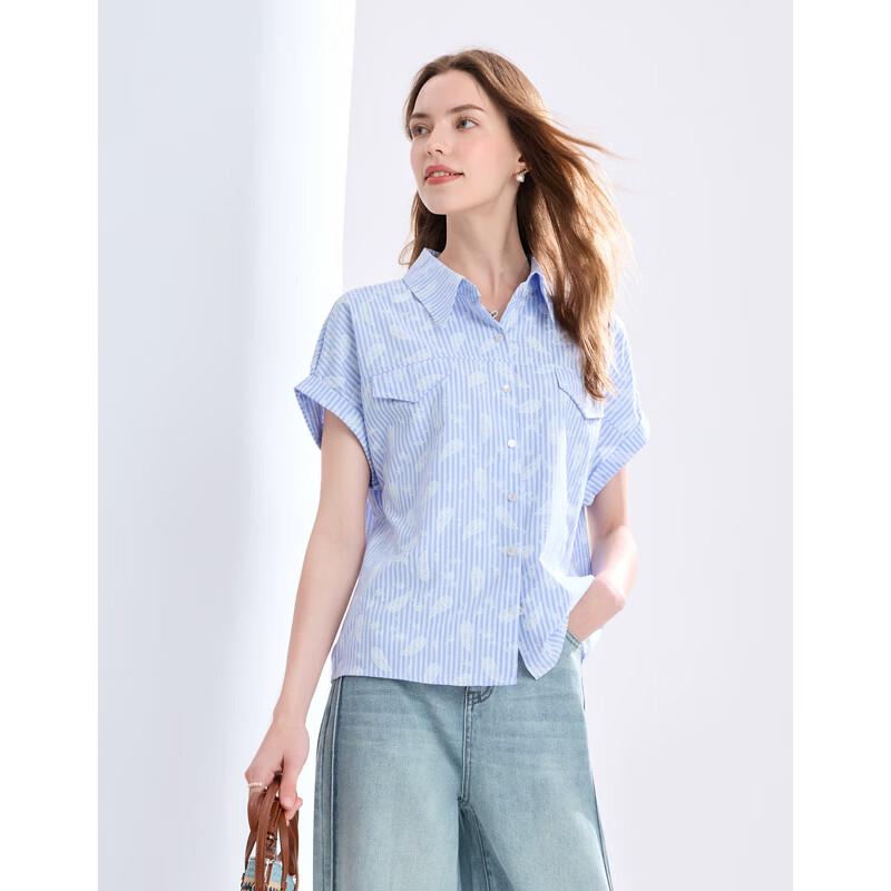 BETU Women's Printed Striped Short-Sleeve Shirt
