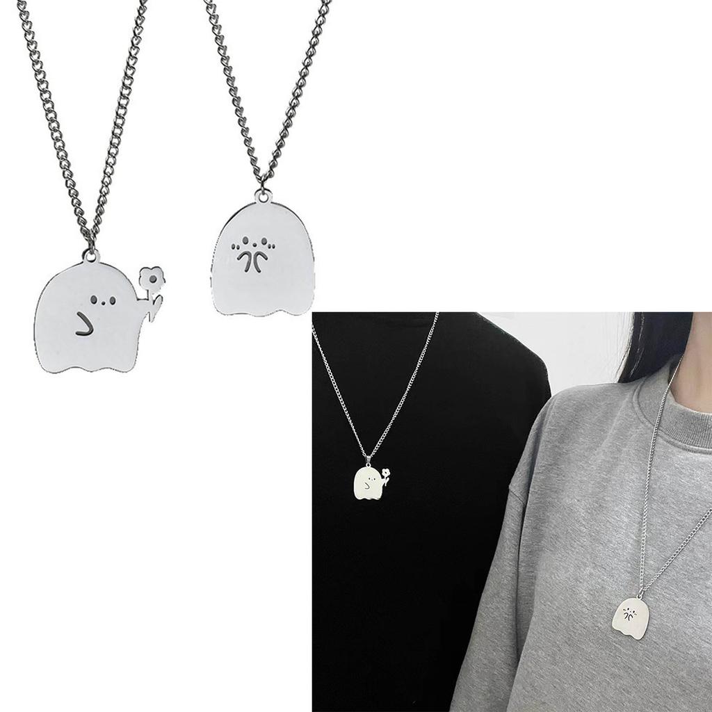 Set of 2 Cute Specter Necklaces Pendant Necklace Women Necklace Stainless Steel Texture Pendant Necklaces Birthday Gifts