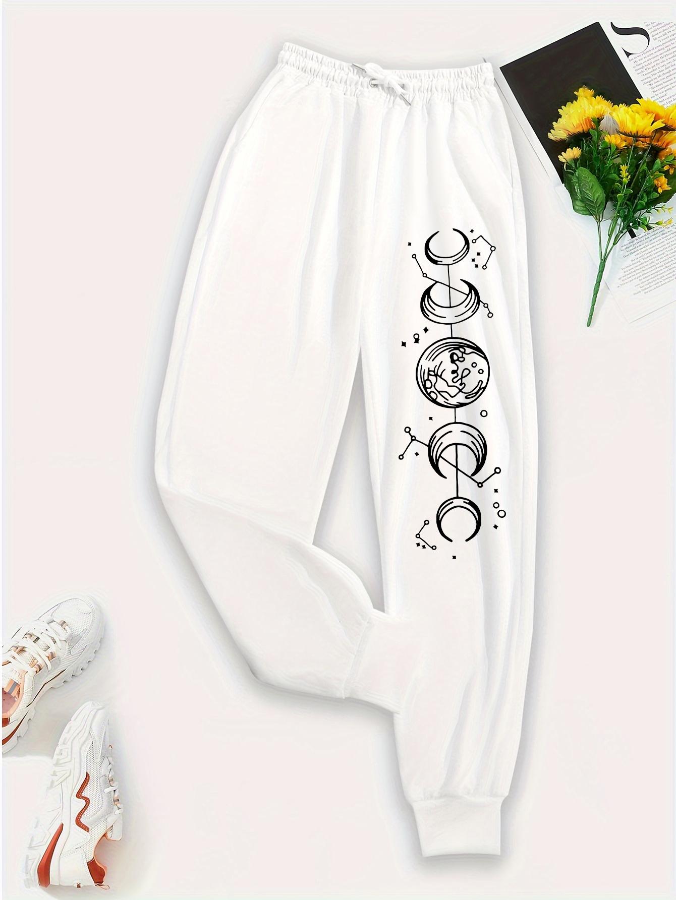 

Принт «Соединенные полумесяцы» Повседневные универсальные женские брюки Модные трендовые хип-хоп брюки с кулиской и карманами Спортивные брюки женские XL белый