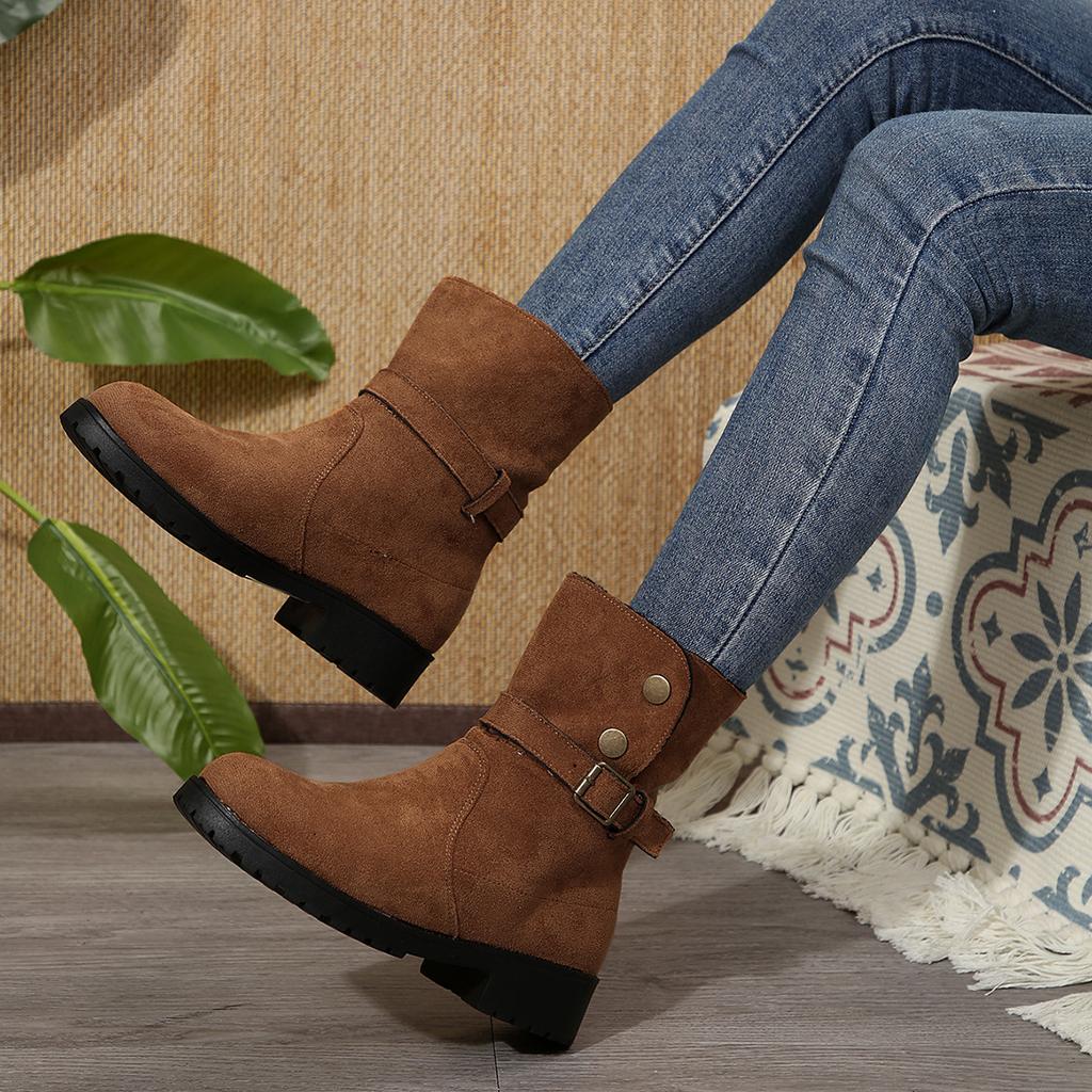 Large size short boots women's new retro British style knight boots French medium tube women's boots