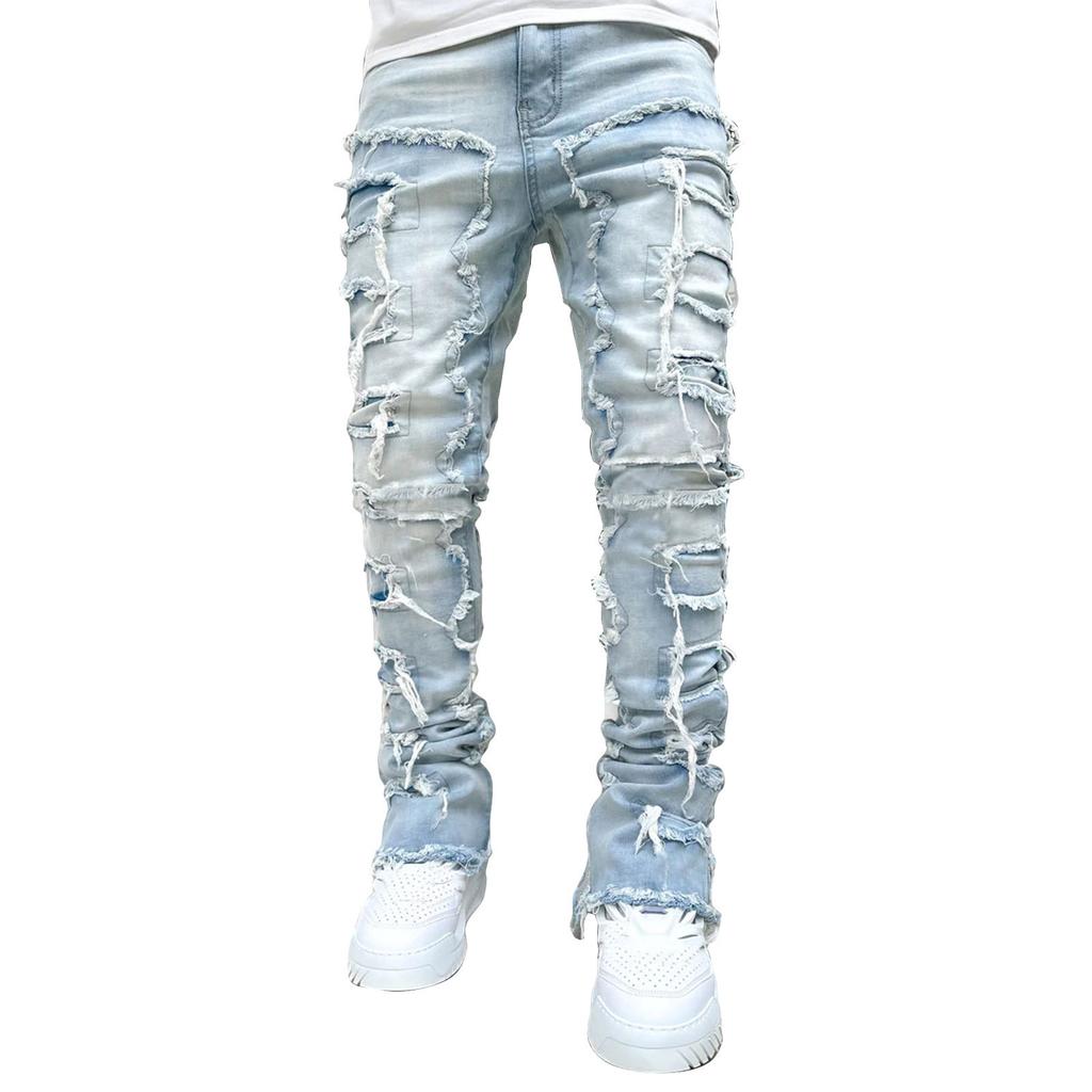 Men's Casual Mid-Rise Washed Trousers Retro Straight Slim Fashion Jeans