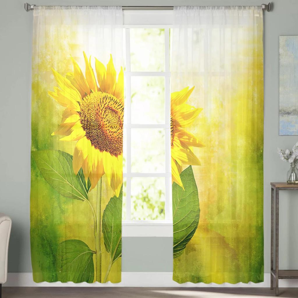 Sunflower Flower Modern Tulle Curtains for Living Room Bedroom Home Kitchen Window Sheer Curtains