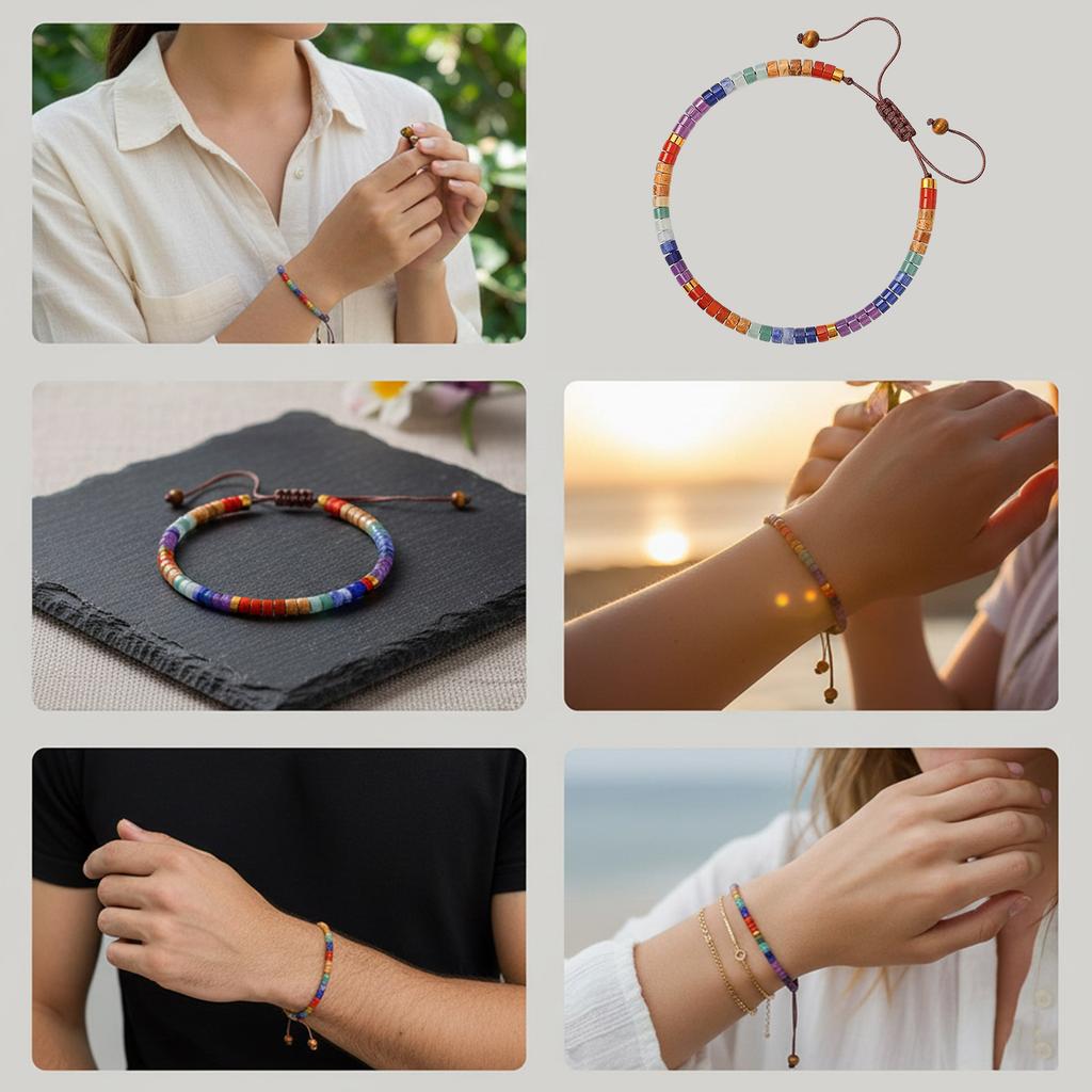 Inspirational Natural Crystal Bracelet with Colorful Beads and Elastic Woven Band Comfortable Inspirational Gift