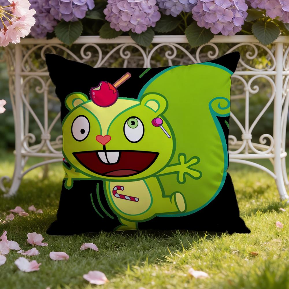Anime H-Happy Tree F-Friends Cushion Cover Home & Car Dual-Scene Pillow Cover: Reversible for Premium Comfort