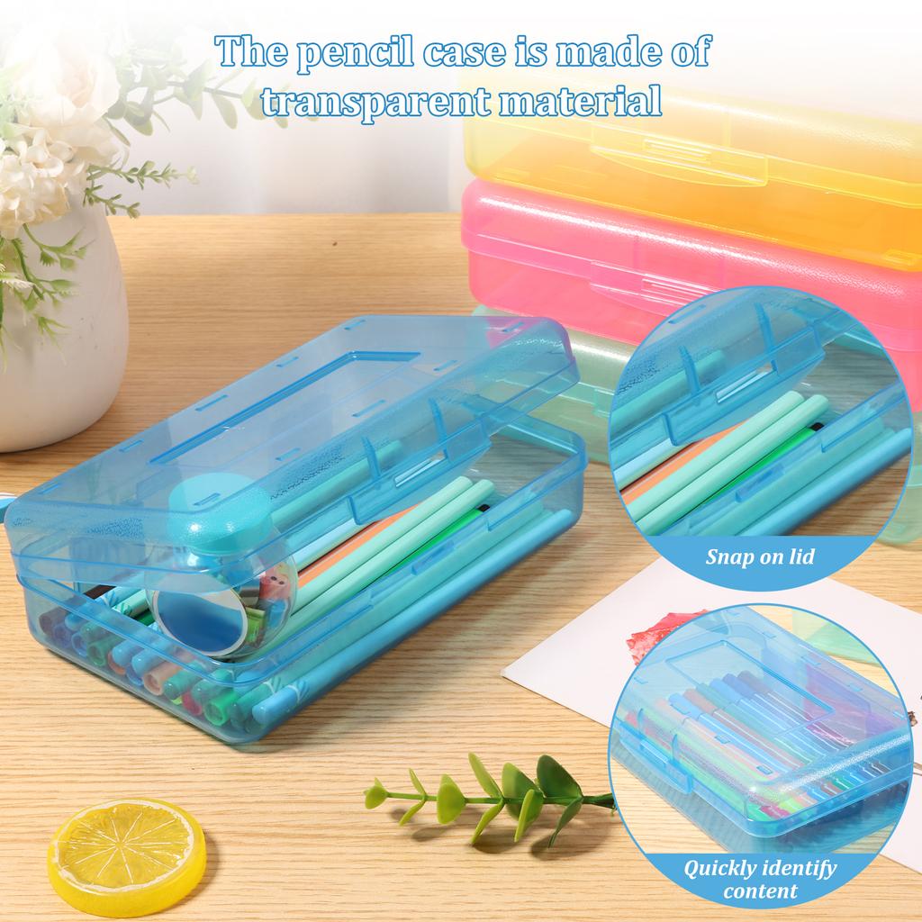 6Pcs Plastic Pencil Box Transparent Large Capacity Pencil Box Stackable Translucent Pen Box Portable Storage for Home Office