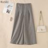 ZANZEA Damen Casual Elastische Taille Einfarbig Lose Lange Hosen