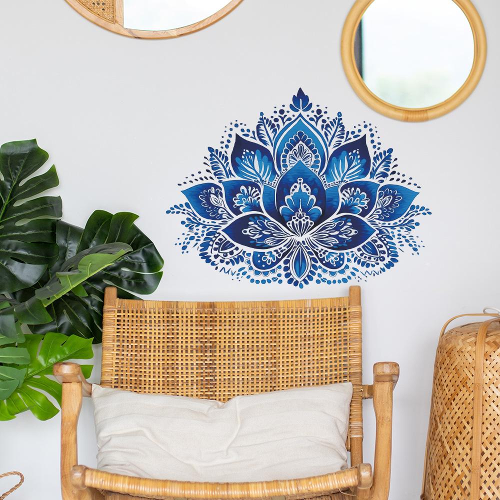 Retro Blue and White Mandala Study, Living Room and Home Background Decorative Wall Stickers