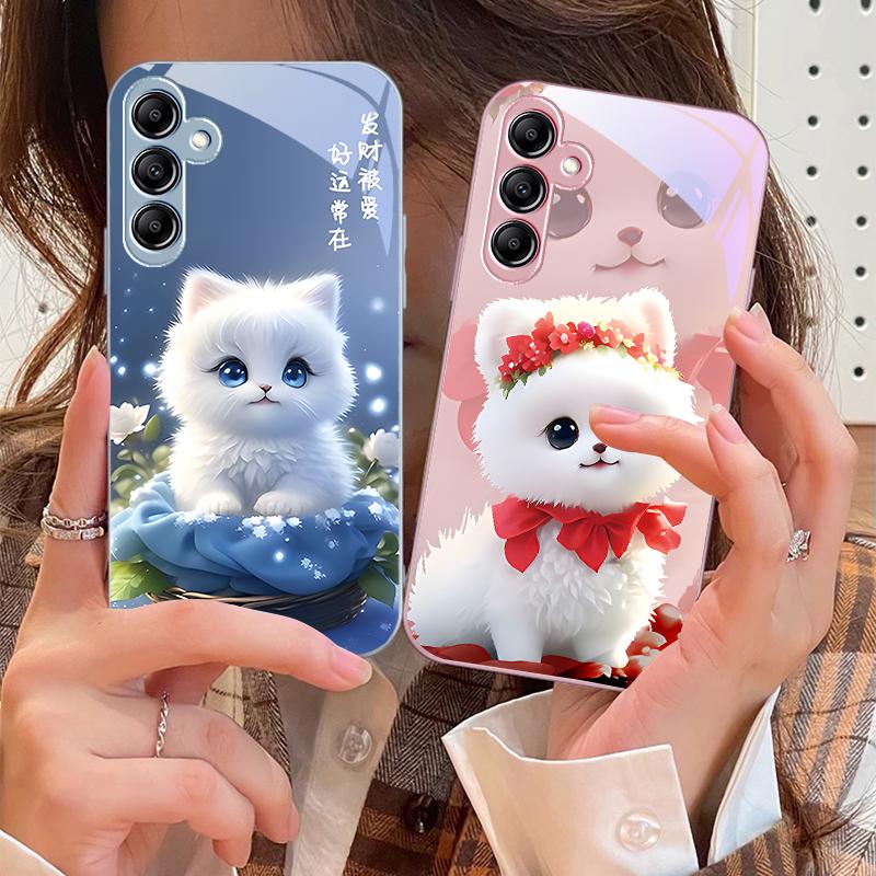 Cute Little Dog Green For Samsung Galaxy A14 4G 20 30 52 20S 21S 22 A32 33 34 42 50 51 53 54 70 71 72 73 5G Glass Phone Case