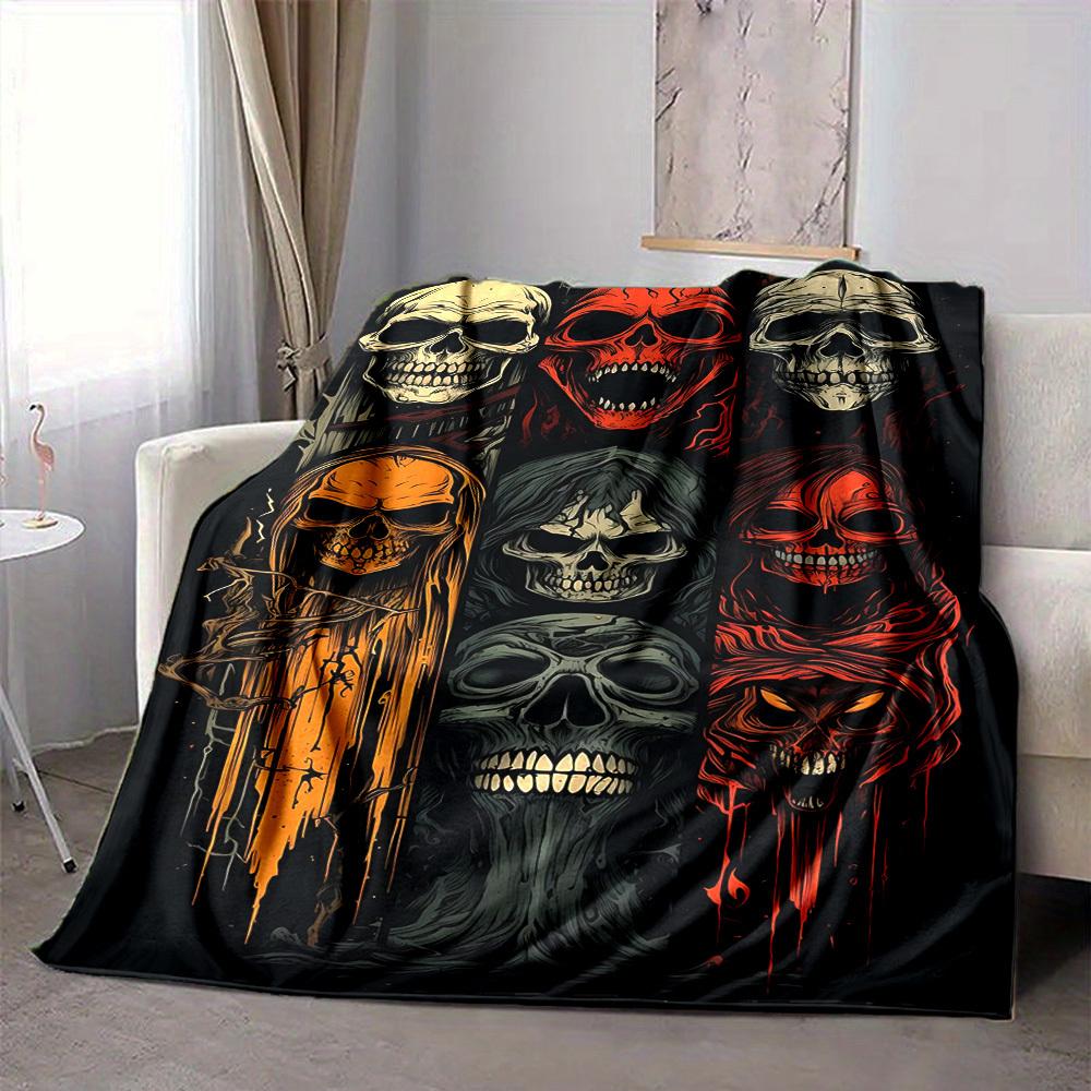 1pc Skulls, Death Blanket, Lightweight Flannel Throw Blanket For Sofa, Bed, Travel, Camping, Living Room, Office, Couch, Chair, And Bed