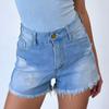 Damen-Jeansshorts in Farbe, Stretch, schmale Passform, Used-Look