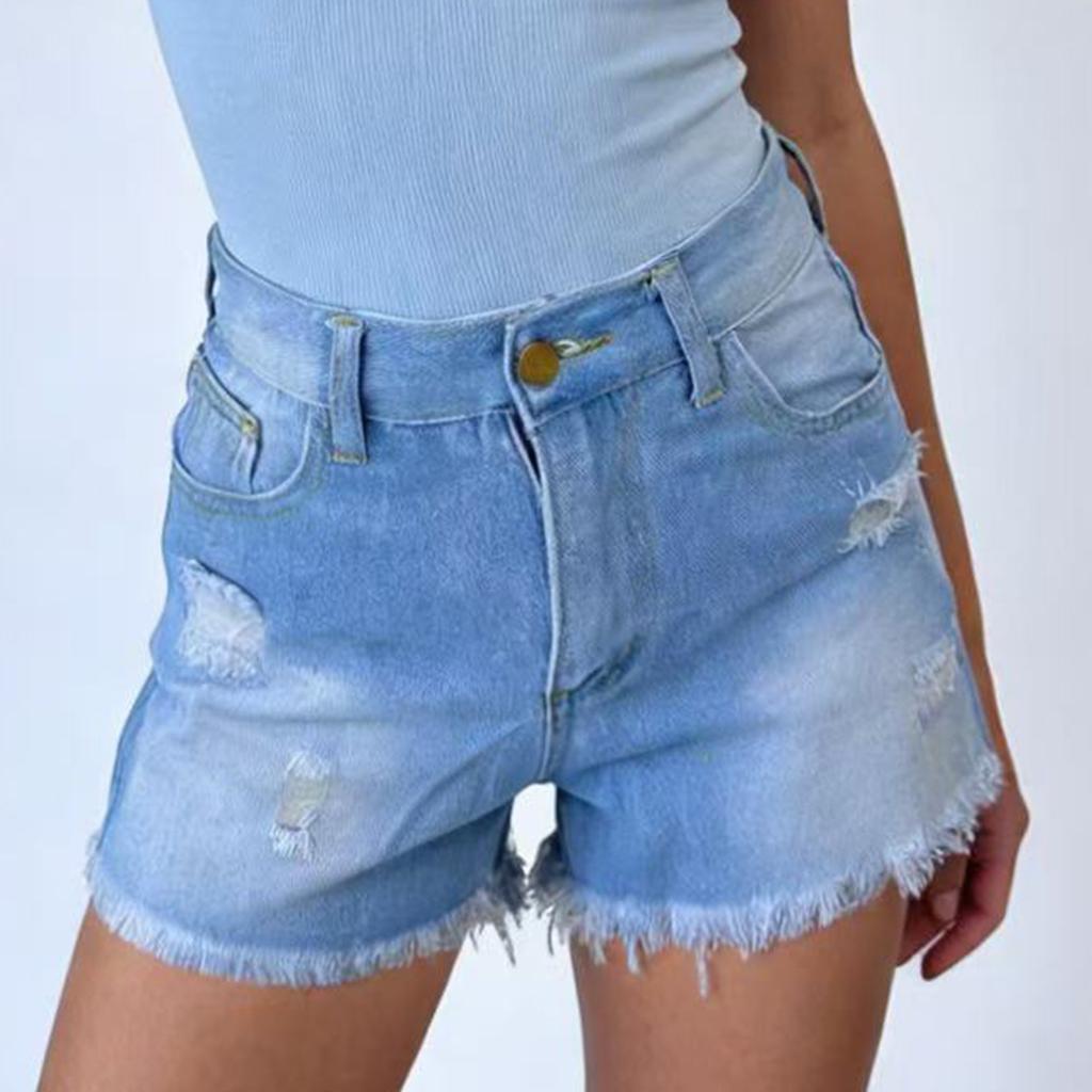 Damen-Jeansshorts in Farbe, Stretch, schmale Passform, Used-Look