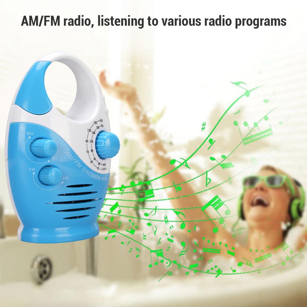 Radio de duș Radio AM FM cu buton Difuzor Difuzor de duș pentru baie Radio wireless cu mâner superior Rezistent la stropire Albastru