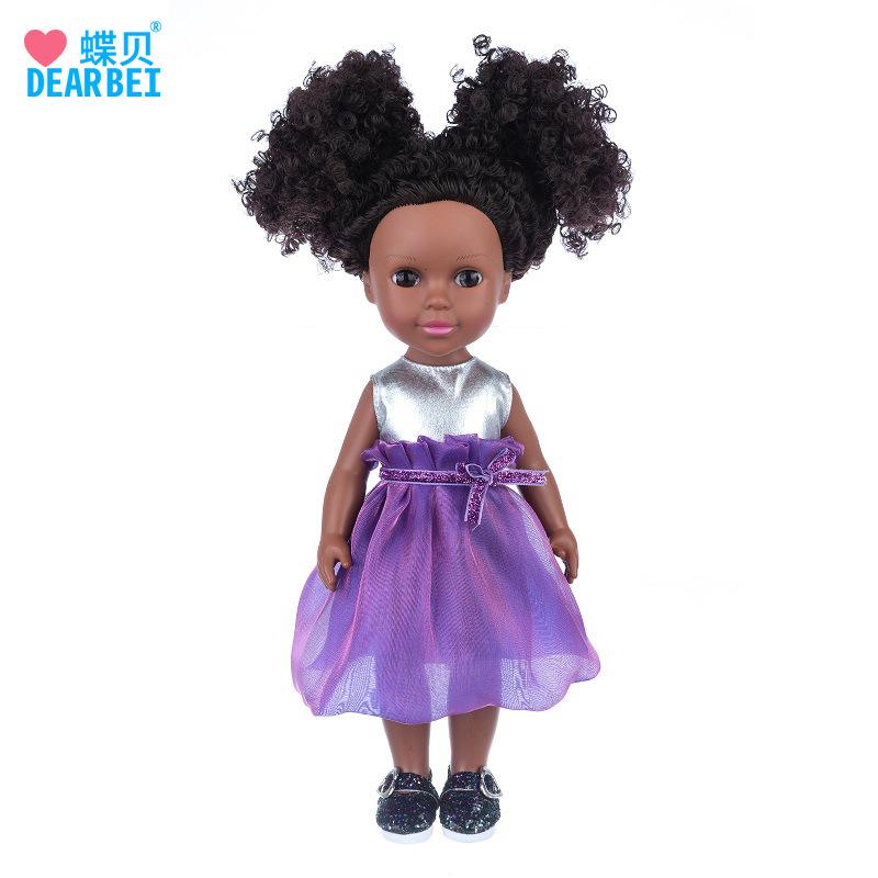 

Pacification Doll 14 Inch Vinyl Doll African Black Doll Short Hair Veil Dress Doll Cute Girl Toy Gift 35CM фіолетовий
