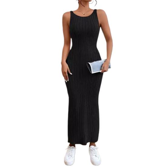 

Летний женский сарафан с открытой спиной, узкий, без рукавов, однотонный, эластичный, в полоску, с тонкой талией, с круглым вырезом, вязаное платье макси, длинное платье для отдыха L