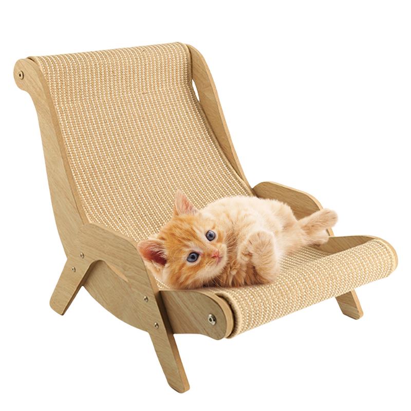 Sisal Cat Chair Wooden Cat Lounge Chair Pet-Friendly Multi-Functional Cat Scratcher Cat Scratch Chair for Playing Cat Supplies