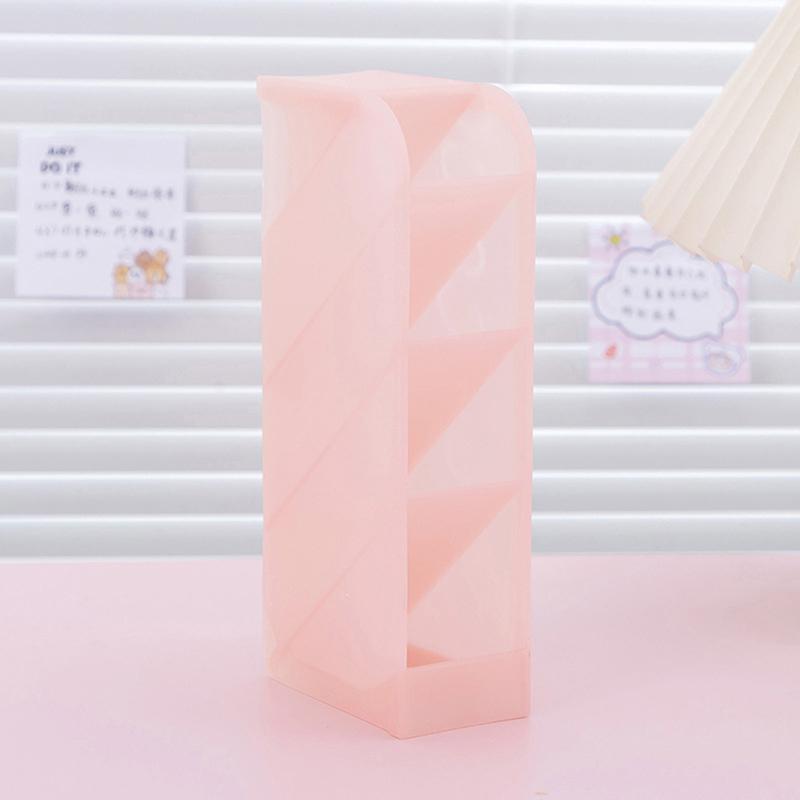 Pen Container Oblique Insert Transparent Plastic Pen Organizer Storage Box School Supplies Desktop Office Makeup Pencil Holder