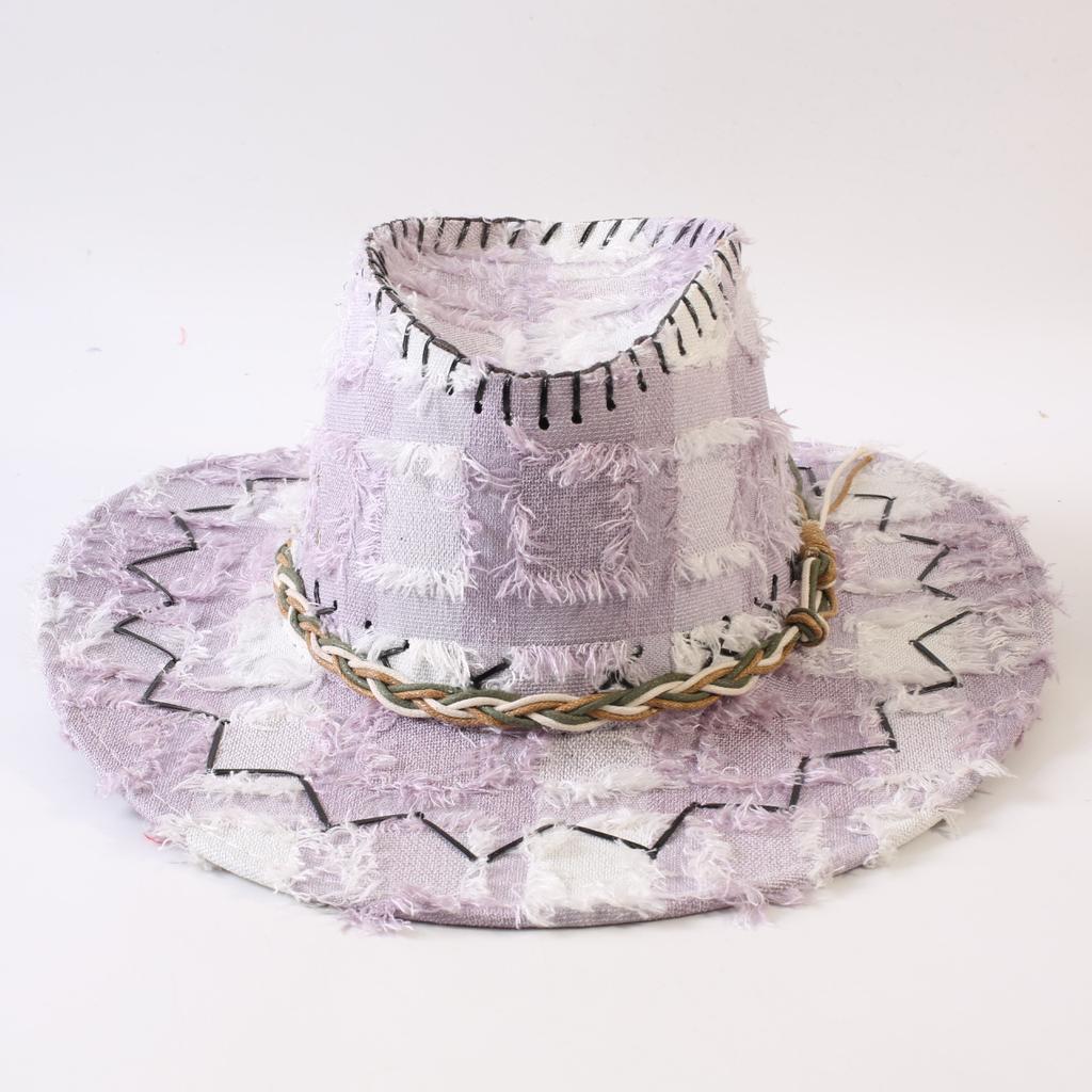 European and American Classic Retro Old Plaid Burr Jazz Hat Men's and Women's Outdoor Sunscreen Sunshade Big Eaves Western Cowboy Hat