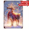 Retro Metal Reindeer Sign 2D Flat Christmas Wall Art Rustproof Tin Painting for Home Bar Indoor Outdoor Decor