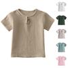 Kids Cotton Linen Striped Short Sleeves  Button Classic Athletic  Tops