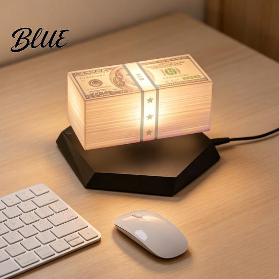 Neuartige schwebende Geschenklampe Geld magnetische Levitation Bargeld 360 Grad drehendes Schreibtischornament mit 3-Farben-/grünem Licht für Büro-Spielzimmer-Dekoration