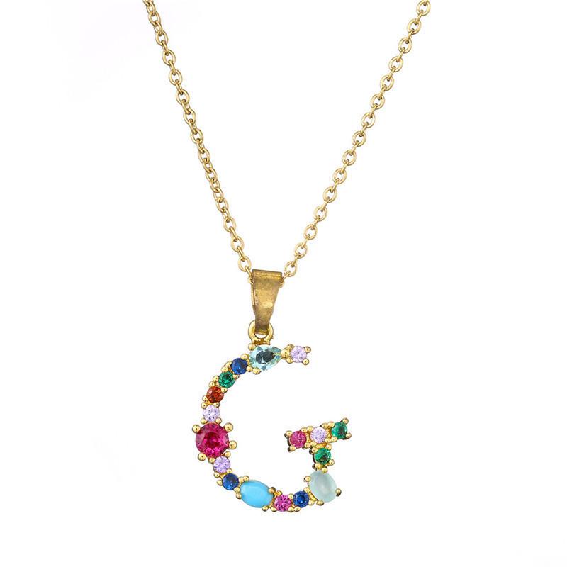 Colourful Crystal CZ 26 Capital Initial Letters Pendant Necklace For Women Gold Pendant Necklace Initial Jewelry