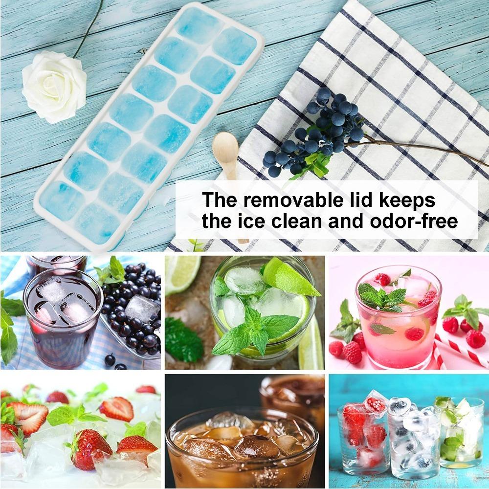 2pcs Food Grade Silicone Ice Cube Mold Spill-Resistant Freezer Ice Mold Stackable Ice Cube Tray Bar