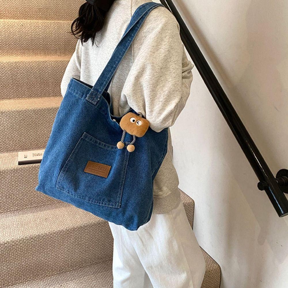 Large Capacity Denim Shoulder Bag Retro Leisure Tote Bag School Bag Cowboy Underarm Bag  Women