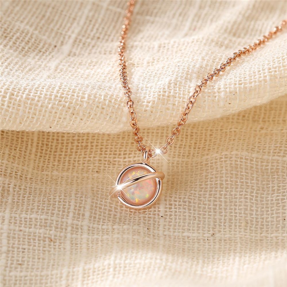 Luxury Female White Opal Stone Round Pendant Necklace Vintage Gold Silver Color Wedding  For Women