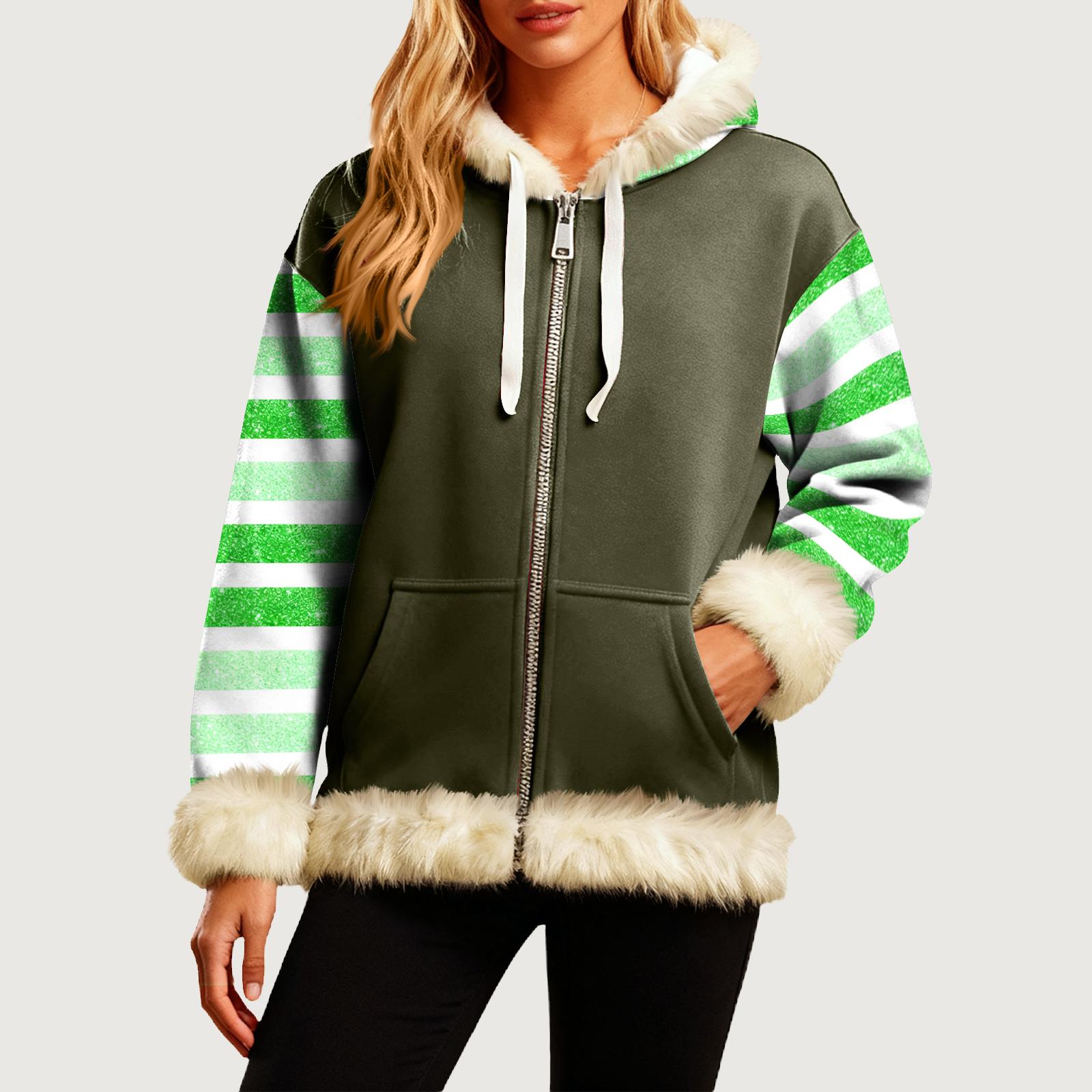 

Женская Удобная Свободная Модная Повседневная Толстовка-Куртка с Длинным Рукавом, Карманами и Капюшоном с Полосатым Принтом L