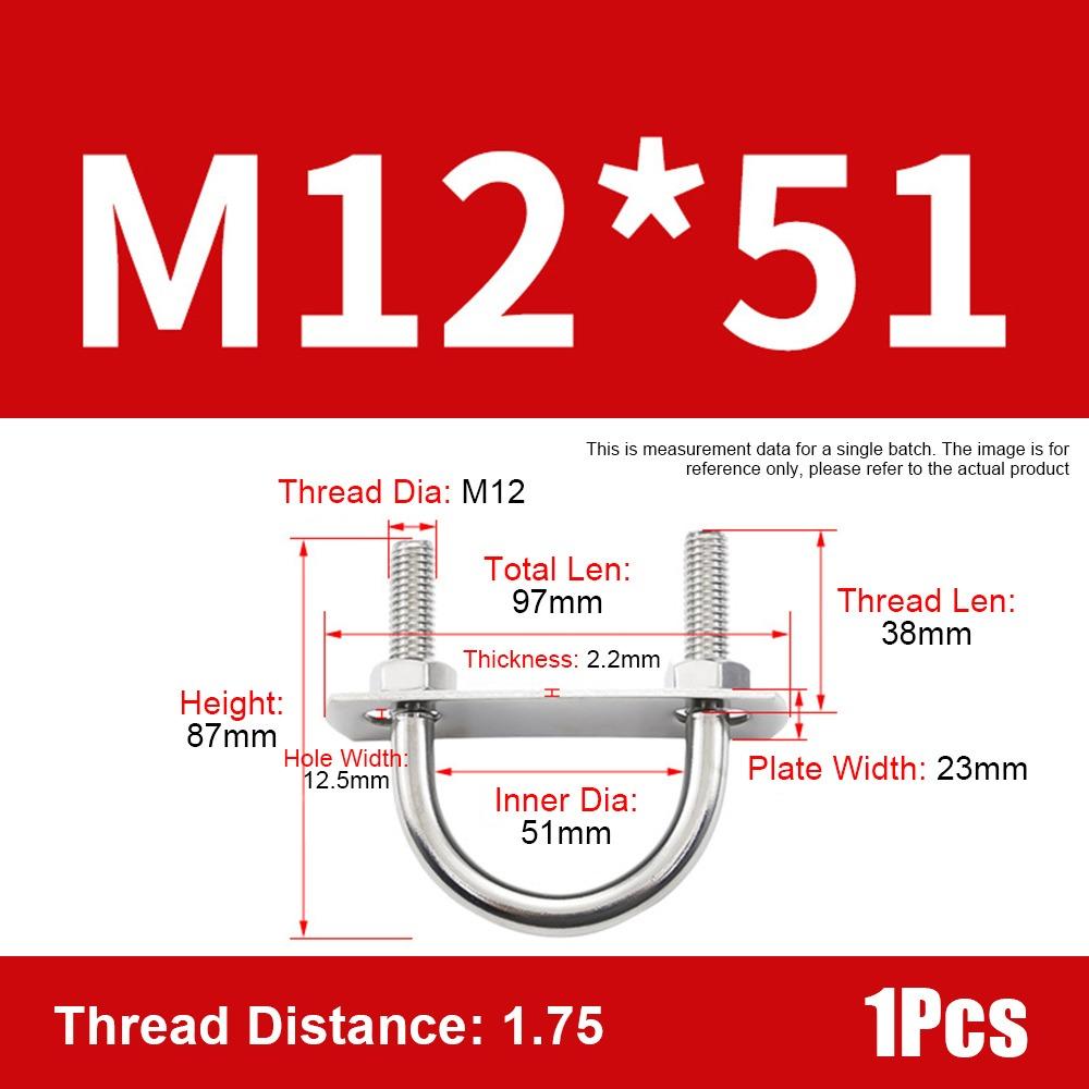 1Set 304 Stainless Steel Pipe U-clamp Screws Right Angle U-bolt Durable Round Bolt  for Round Tube