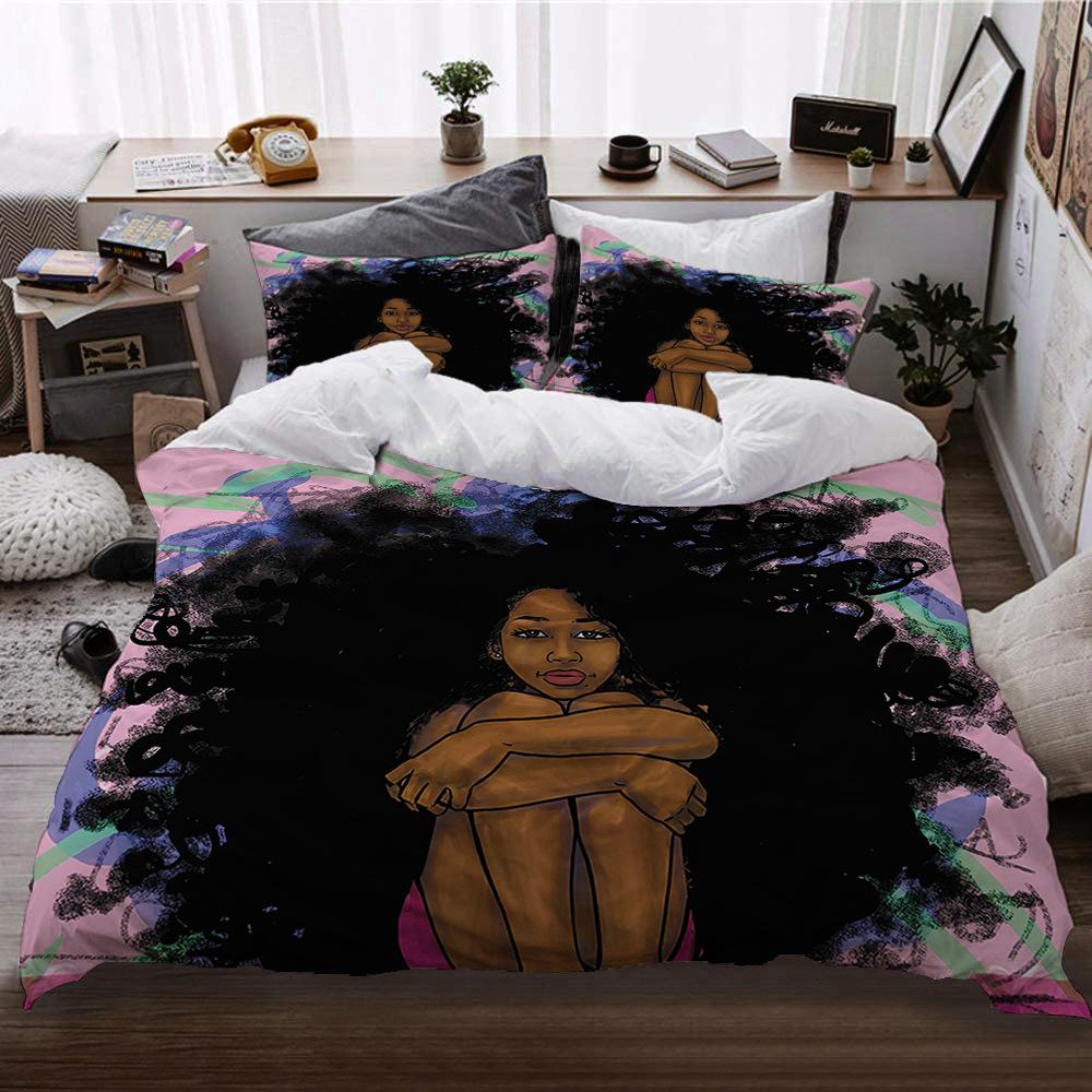 

Black Girl Three-Piece Quilt Cover Pillowcase Sheet Four-Piece Digital Printing 135*200