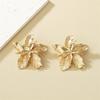Vintage Metal Line Flower Stud Earrings For Women Girl Minimalist Gold Color Hollow Big Flower Personality Earrings Jewelry Gift