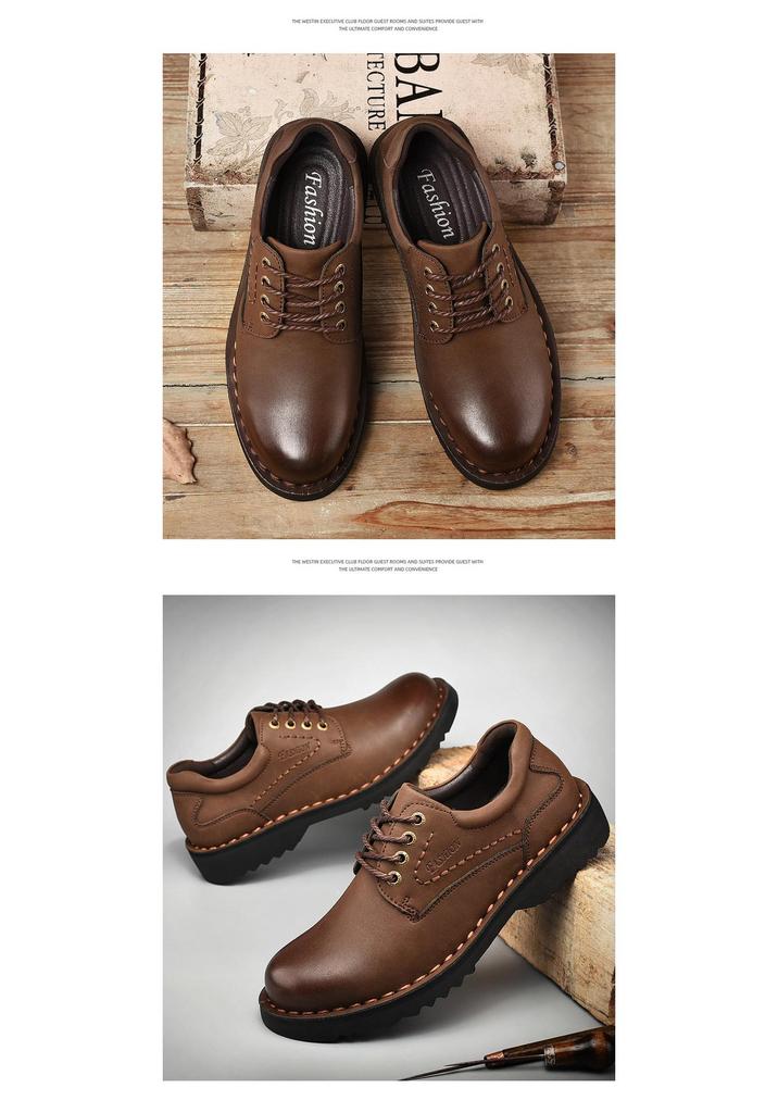 Polished Toe Handmade Cowhide Western Leather Low-Top Business Shoes