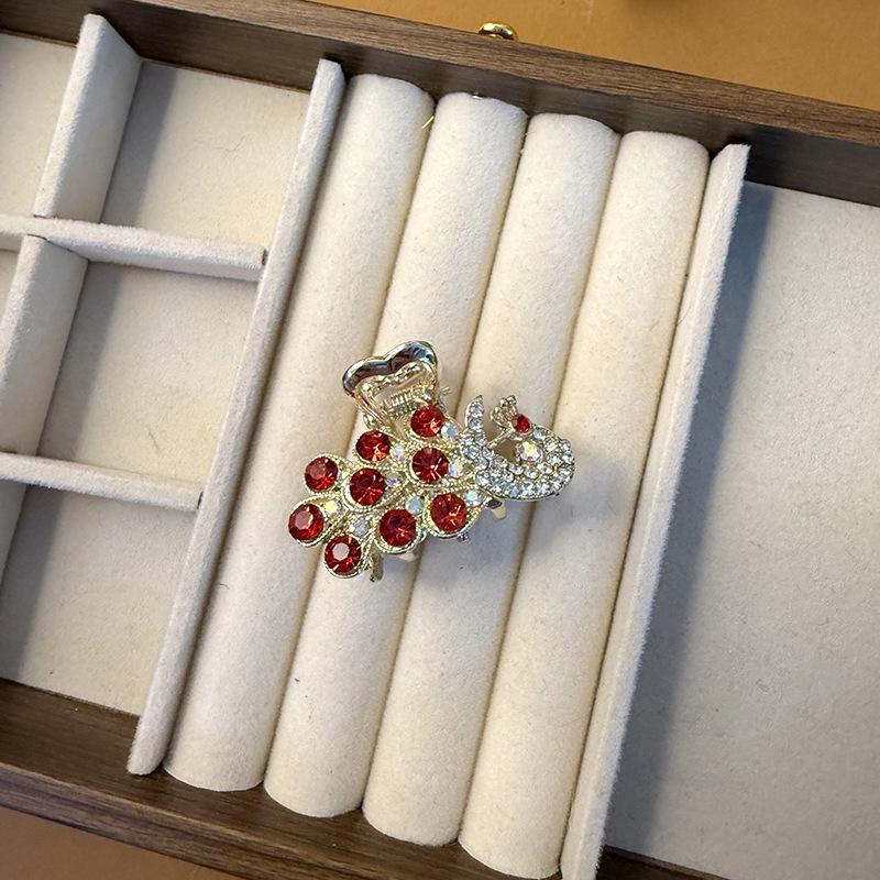 Red Peacock Phoenix Shark Hair Clip – Small, Elegant Half-Up Hairpin for Women